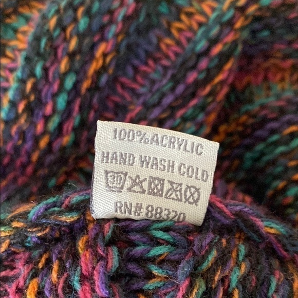 C.C Multicolored Pink Purple Teal Textured Winter Whimsical Bohemian Beanie Hat - Picture 15 of 15